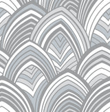 Cabarita Grey Art Deco Flocked Leaves Wallpaper with Geometric Leaf Arches - A-Street Prints 2969-87353