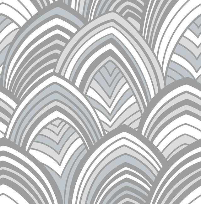 Cabarita Grey Art Deco Flocked Leaves Wallpaper with Geometric Leaf Arches - A-Street Prints 2969-87353