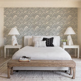 Cabarita Grey Art Deco Flocked Leaves Wallpaper with Geometric Leaf Arches - A-Street Prints 2969-87353