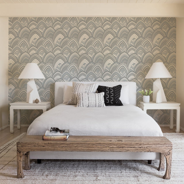 Cabarita Grey Art Deco Flocked Leaves Wallpaper with Geometric Leaf Arches - A-Street Prints 2969-87353