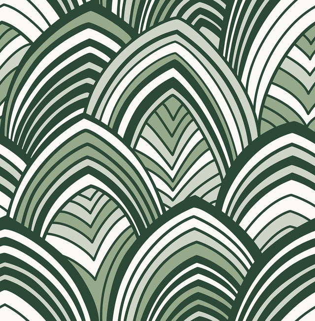 Cabarita Green Art Deco Flocked Leaves Wallpaper - A-Street Prints 2969-87354