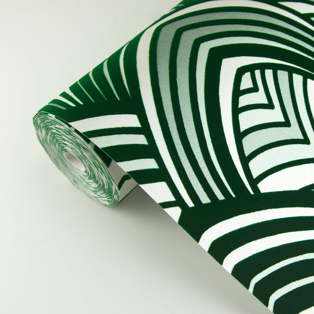 Cabarita Green Art Deco Flocked Leaves Wallpaper - A-Street Prints 2969-87354