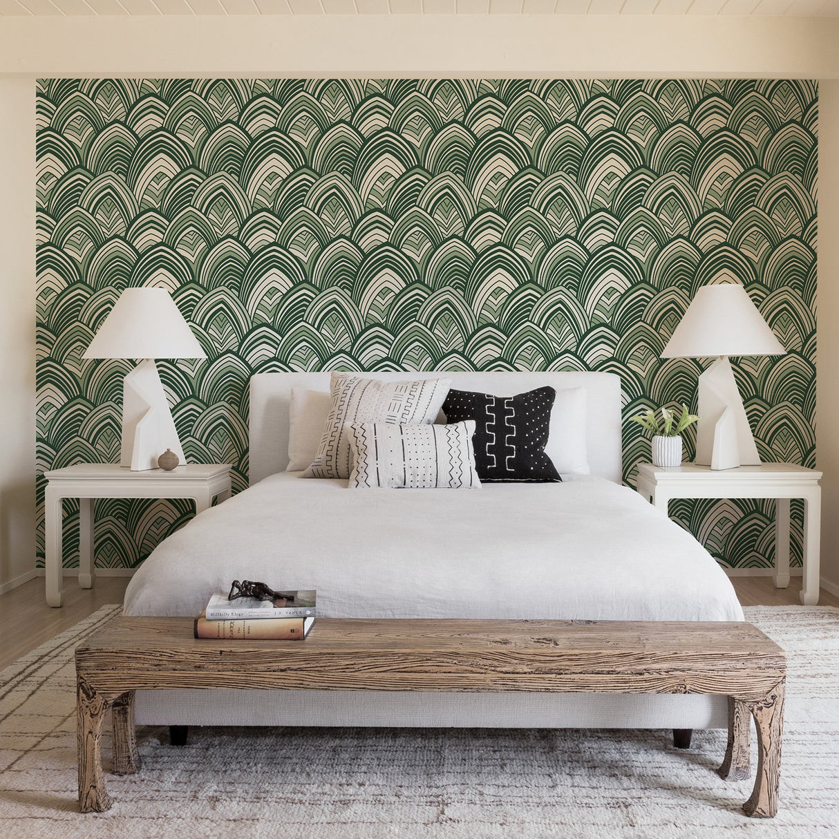 Cabarita Green Art Deco Flocked Leaves Wallpaper - A-Street Prints 2969-87354