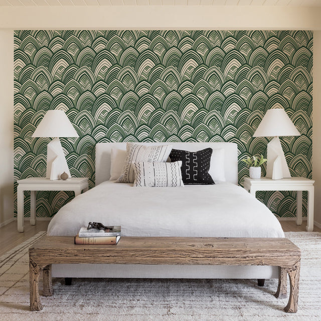 Cabarita Green Art Deco Flocked Leaves Wallpaper - A-Street Prints 2969-87354