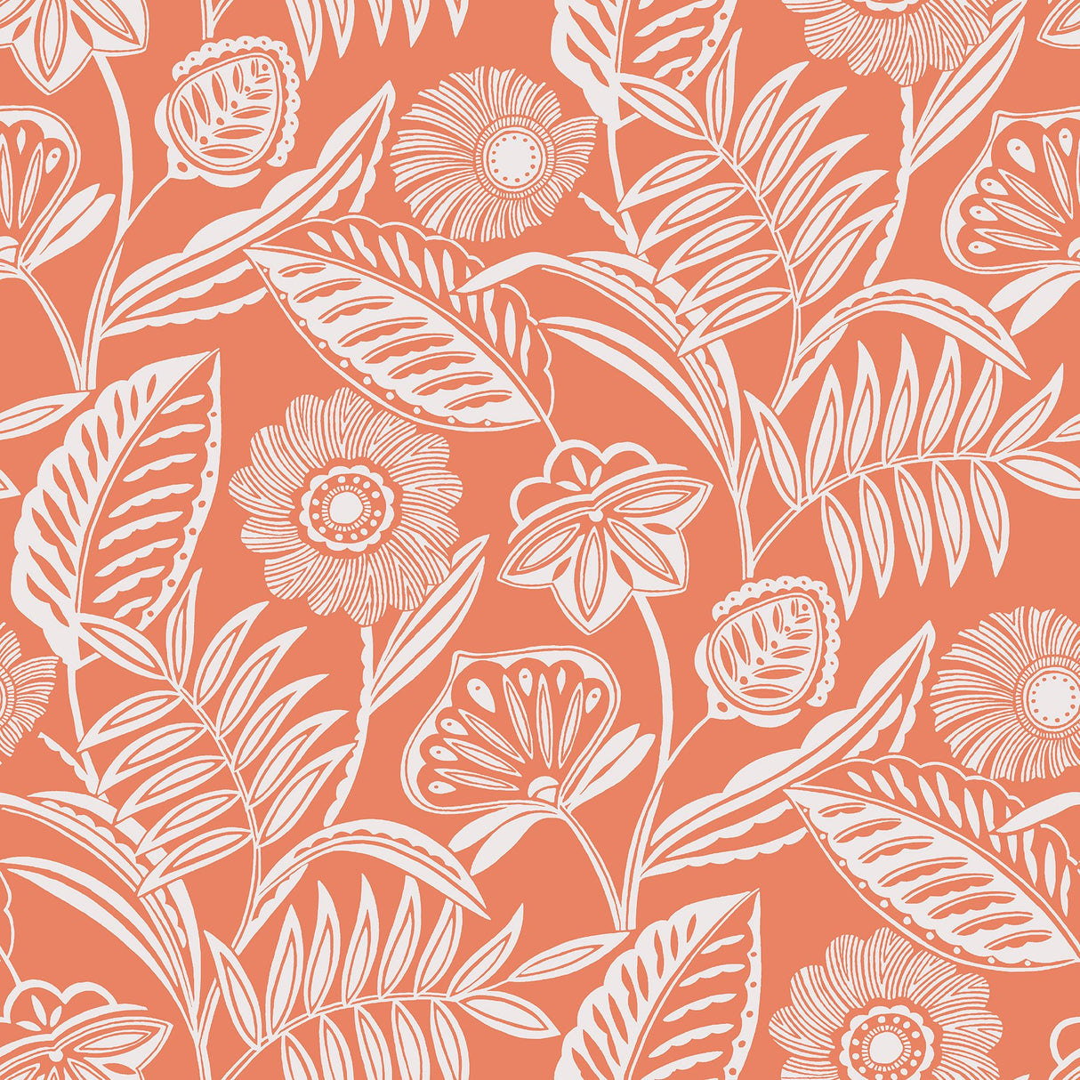 Alma Coral Tropical Floral Wallpaper with White Botanical Flower Motif - A?Street Prints 2969-87528