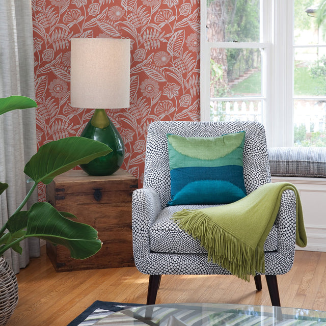Alma Coral Tropical Floral Wallpaper with White Botanical Flower Motif - A?Street Prints 2969-87528