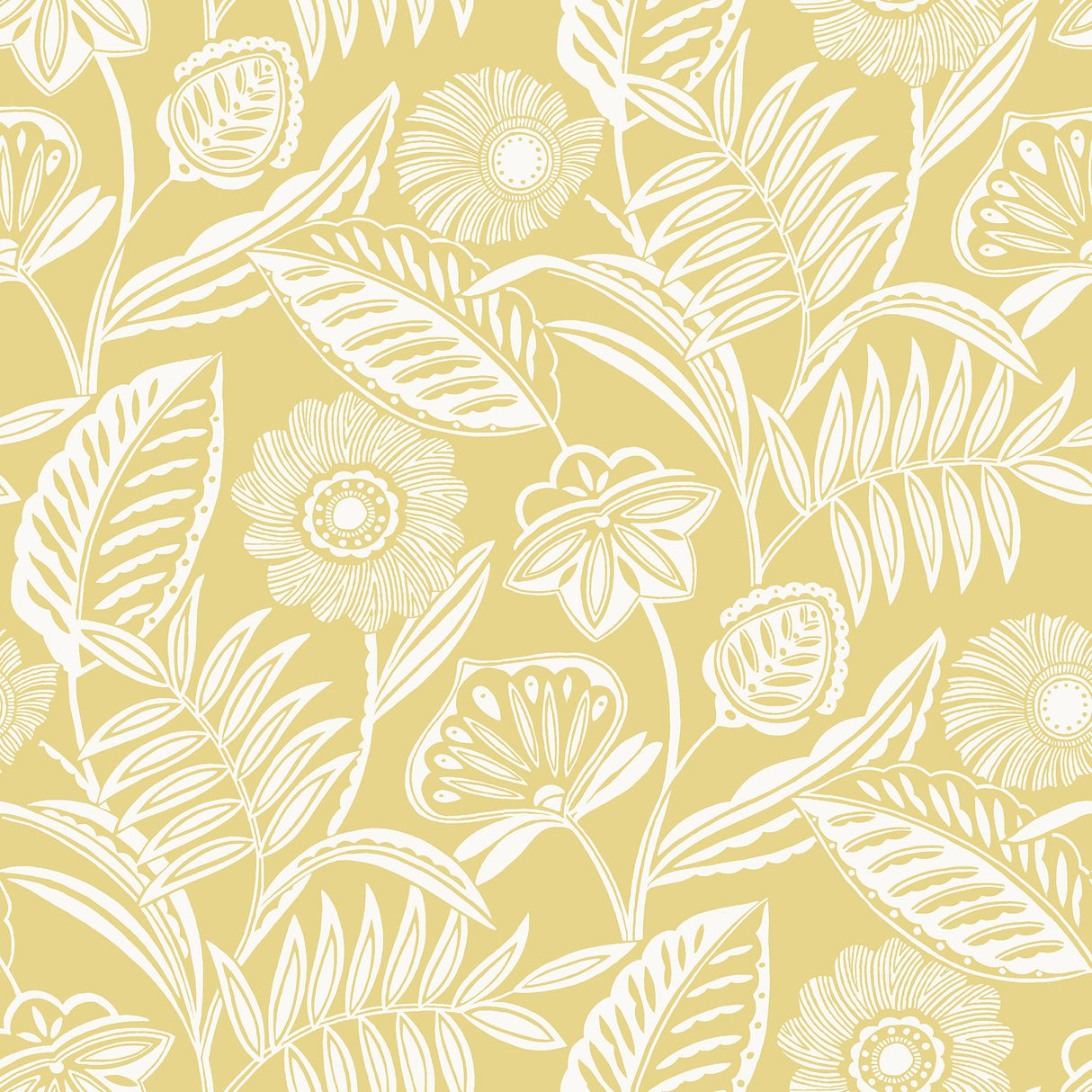 Alma Yellow Tropical Floral Wallpaper with Botanical Flowers Pattern, Tropical Style - A?Street Prints 2969-87529