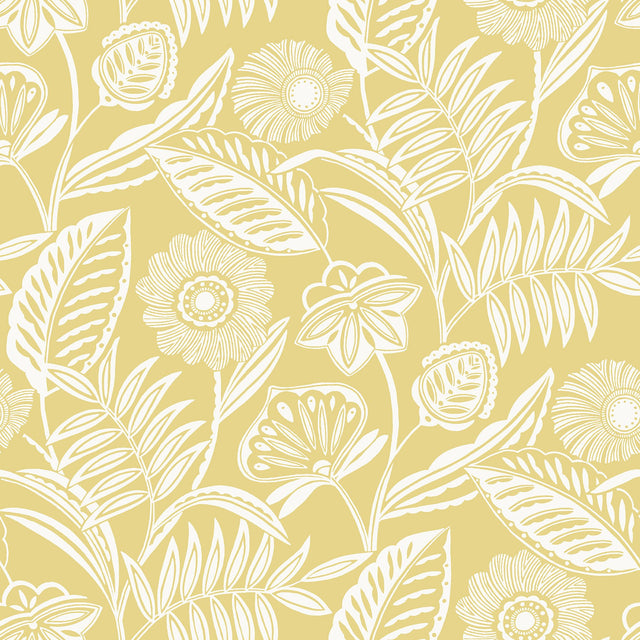 Alma Yellow Tropical Floral Wallpaper with Botanical Flowers Pattern, Tropical Style - A?Street Prints 2969-87529