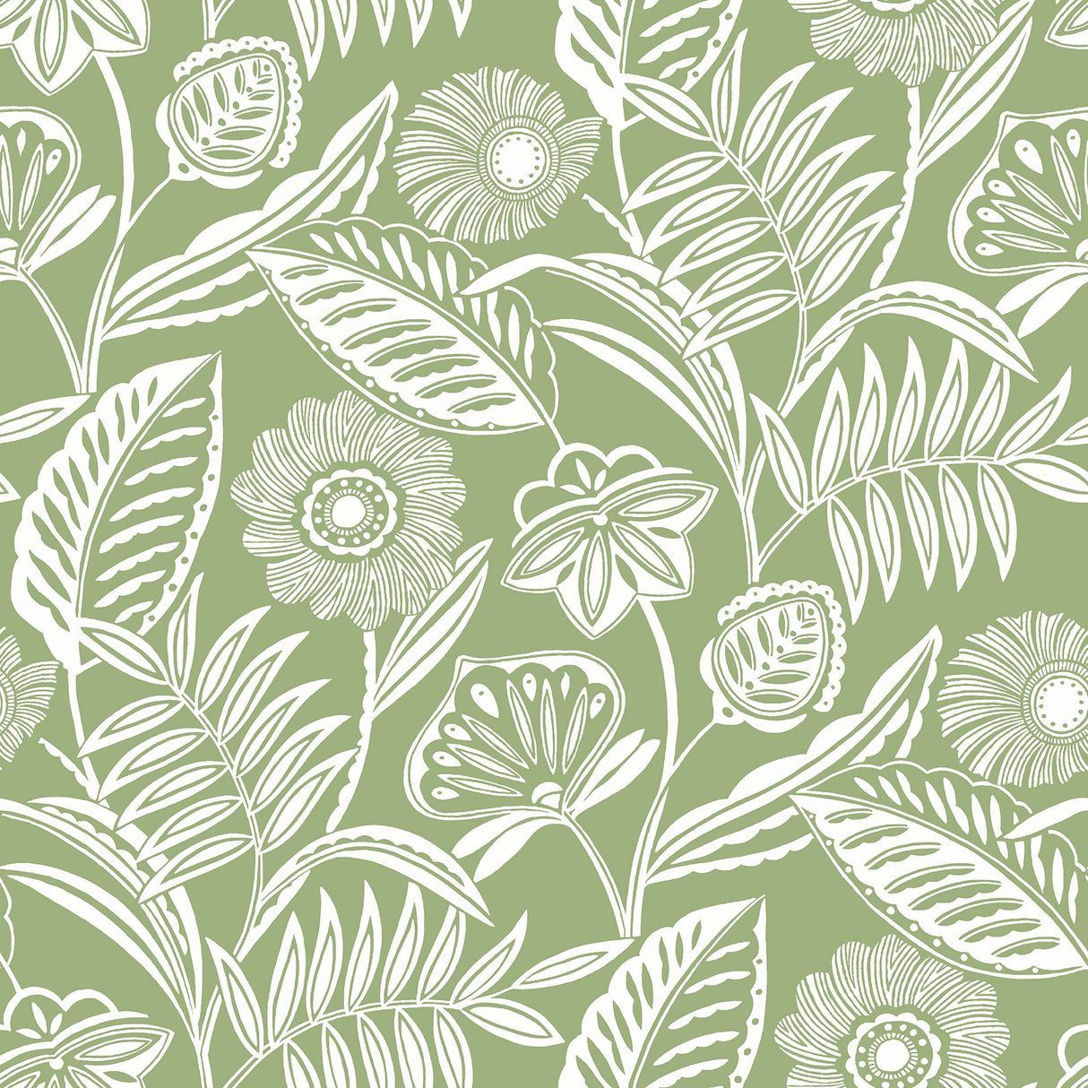 Alma Green Tropical Floral Wallpaper with Botanical Tropical Flowers Motif - A-Street Prints 2969-87530