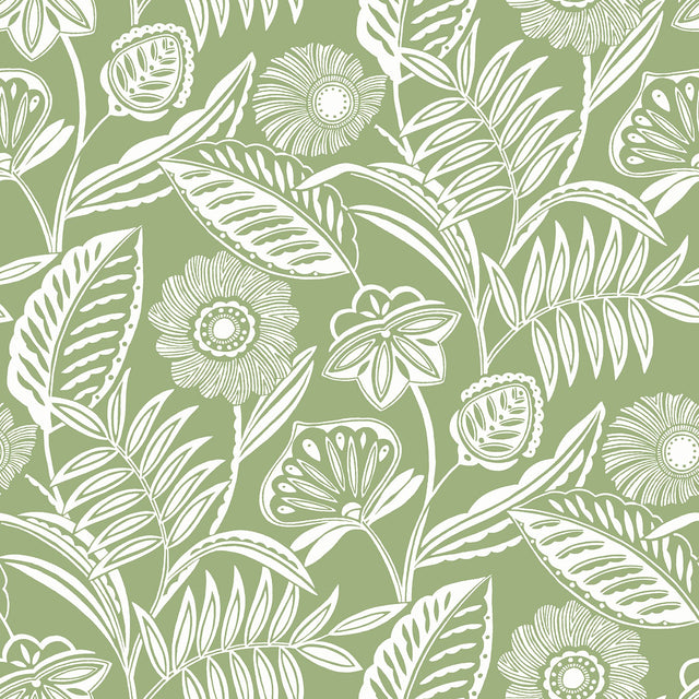 Alma Green Tropical Floral Wallpaper with Botanical Tropical Flowers Motif - A-Street Prints 2969-87530