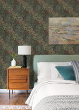 Sumner Black Woodland Botanical Wallpaper with Bohemian Botanical Motif - A-Street Prints 2970-13902