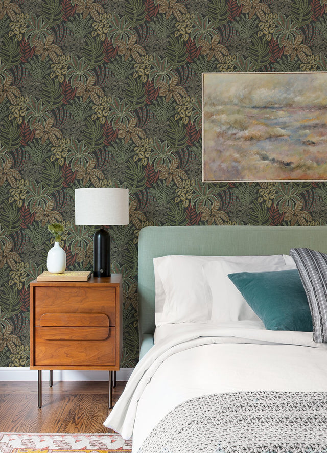 Sumner Black Woodland Botanical Wallpaper with Bohemian Botanical Motif - A-Street Prints 2970-13902