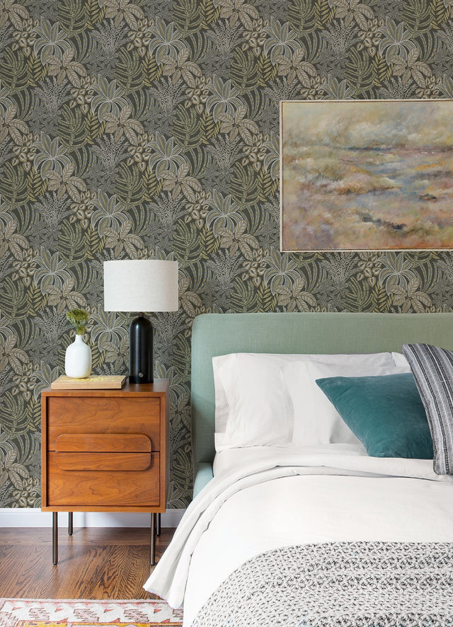Sumner Brown Woodland Botanical Wallpaper with Bohemian Botanical Pattern - A-Street Prints 2970-13903