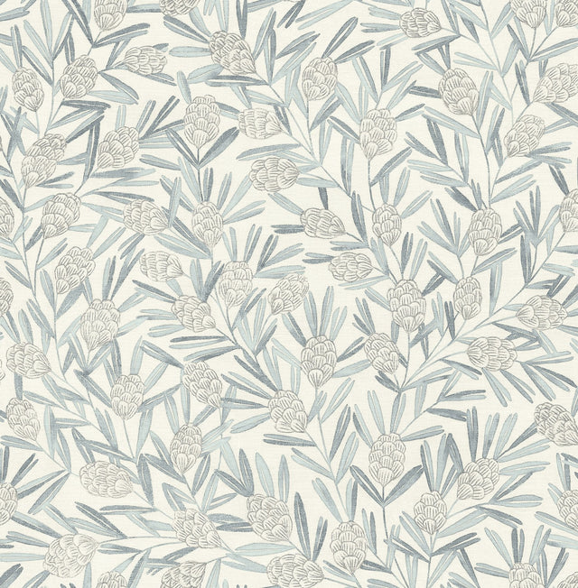 Zulma Blue Decorative Botanical Wallpaper with Raised Ink Farmhouse Style - A-Street Prints 2970-26100SAM