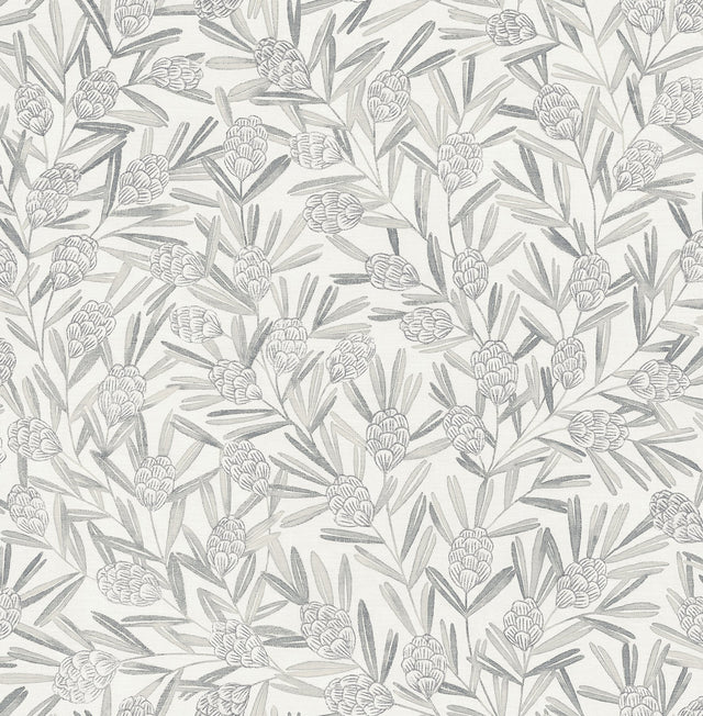 Zulma Grey Decorative Botanical Wallpaper with Raised Ink Farmhouse Style - A-Street Prints 2970-26102