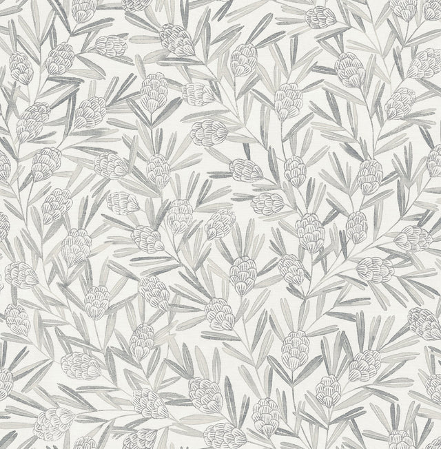 Zulma Grey Decorative Botanical Wallpaper with Raised Ink Farmhouse Style - A-Street Prints 2970-26102SAM