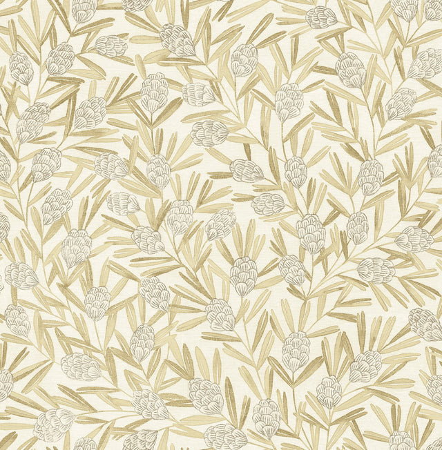 Zulma Gold Decorative Botanical Wallpaper with Raised Ink Farmhouse Style - A?Street Prints 2970-26103SAM