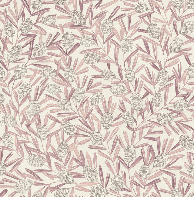Zulma Pink Decorative Botanical Wallpaper with Raised Ink Pampas Motif - A?Street Prints 2970-26104SAM