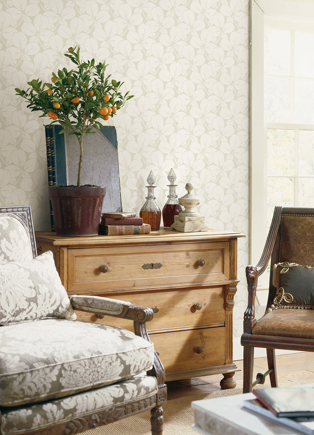 Robert Off-White Clover Wallpaper with Metallic Botanical Motif - A-Street Prints 2970-26105