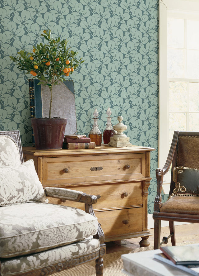 Robert Aqua Clover Botanical Non Woven Wallpaper - A-Street Prints 2970-26108