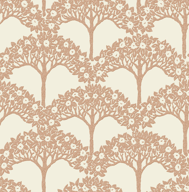 Dawson Rust Magnolia Tree Wallpaper with Raised Ink Botanical Trees Pattern, Modern Style - Brewster 2970-26112