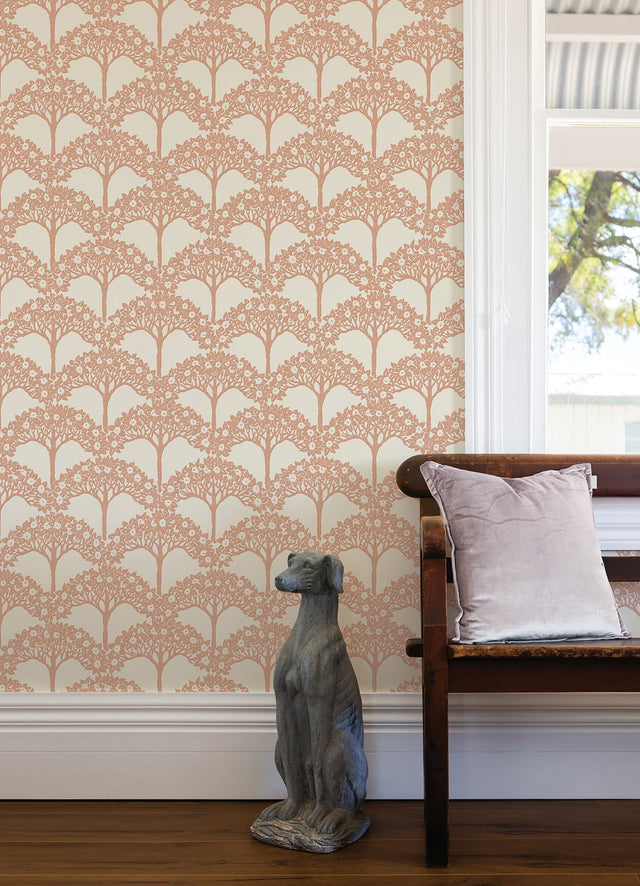 Dawson Rust Magnolia Tree Wallpaper with Raised Ink Botanical Trees Pattern, Modern Style - Brewster 2970-26112