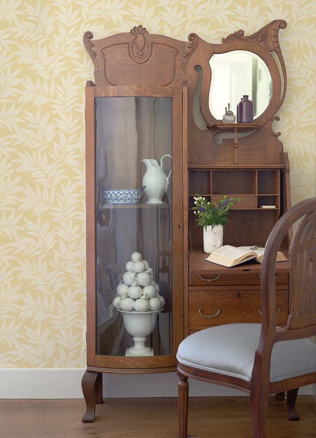 Morris Yellow Leaf Wallpaper in Yellow with Raised Ink Botanical Pattern - A-Street Prints 2970-26120
