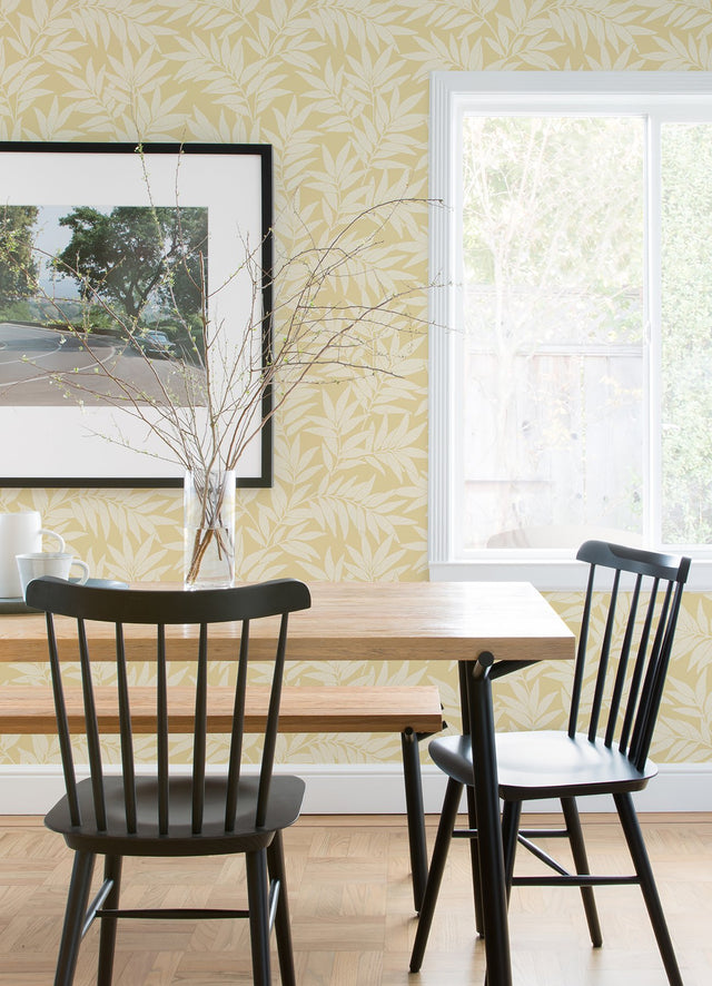 Morris Yellow Leaf Wallpaper in Yellow with Raised Ink Botanical Pattern - A-Street Prints 2970-26120