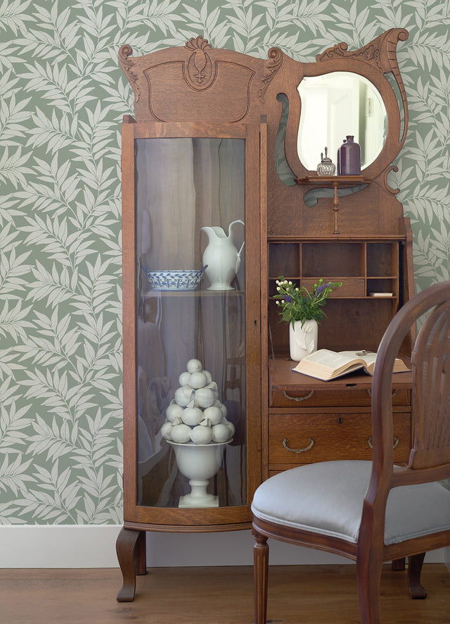 Morris Green Leaf Wallpaper in Green with Raised Ink Botanical Motif - A-Street Prints 2970-26122