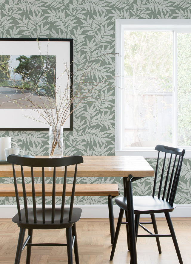 Morris Green Leaf Wallpaper in Green with Raised Ink Botanical Motif - A-Street Prints 2970-26122