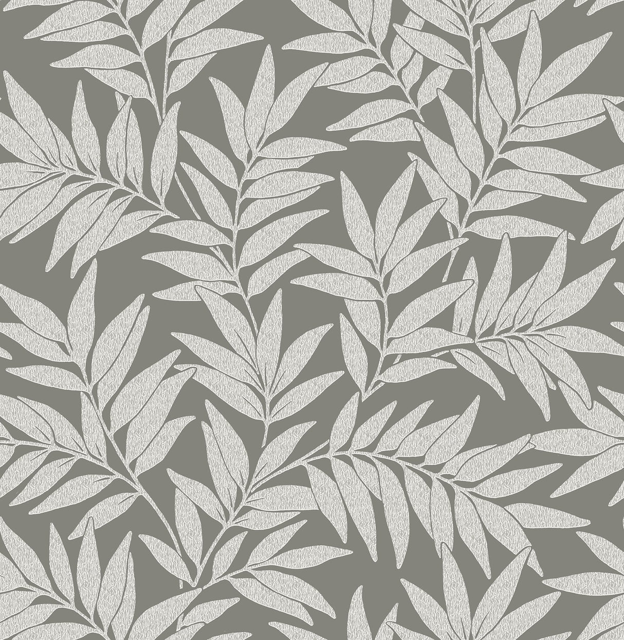 Morris Dark Grey Leaf Wallpaper with Raised Ink Botanical Farmhouse Style - 2970-26123