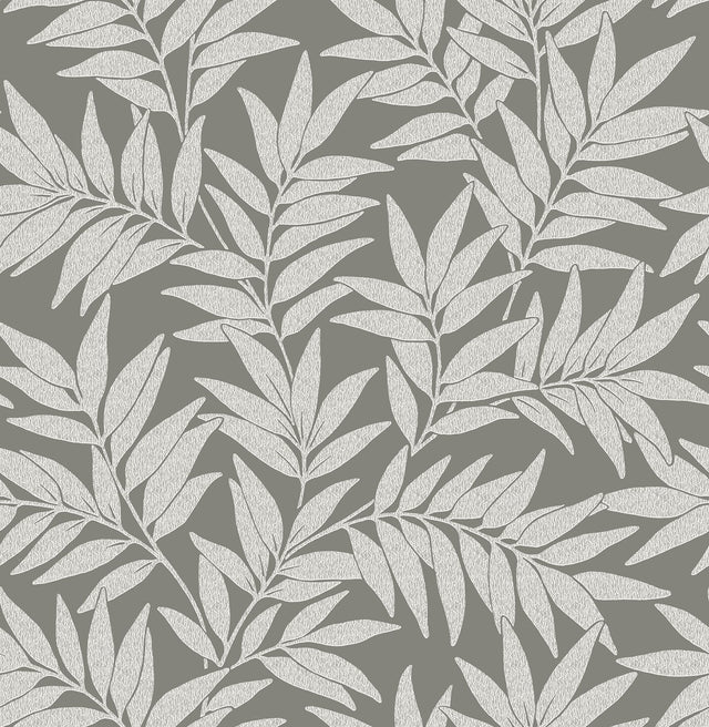 Morris Dark Grey Leaf Wallpaper with Raised Ink Botanical Farmhouse Style - 2970-26123