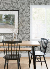 Morris Dark Grey Leaf Wallpaper with Raised Ink Botanical Farmhouse Style - 2970-26123