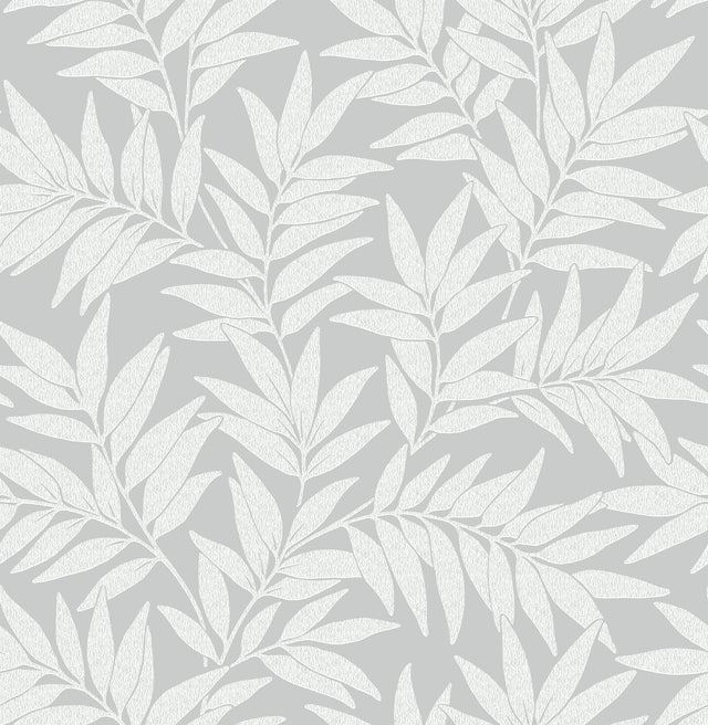 Morris Light Grey Leaf Wallpaper with Raised Ink Botanical Motif - A-Street Prints 2970-26124