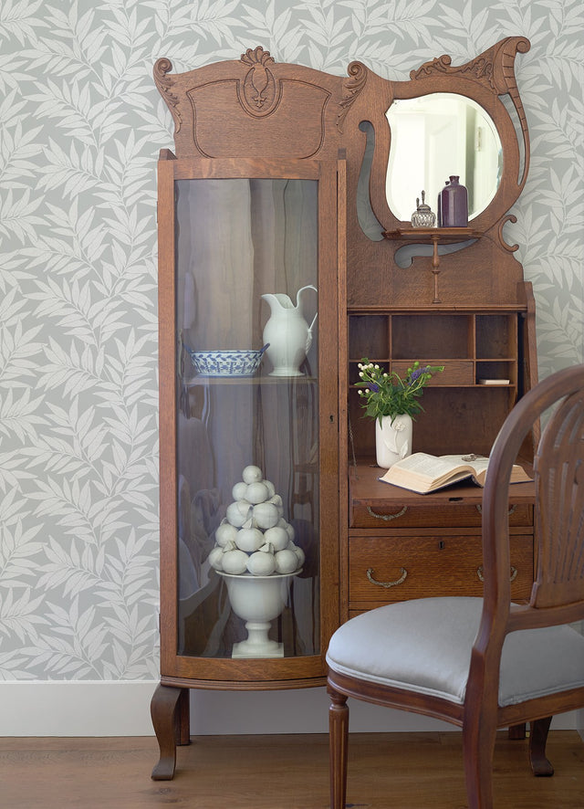 Morris Light Grey Leaf Wallpaper with Raised Ink Botanical Motif - A-Street Prints 2970-26124