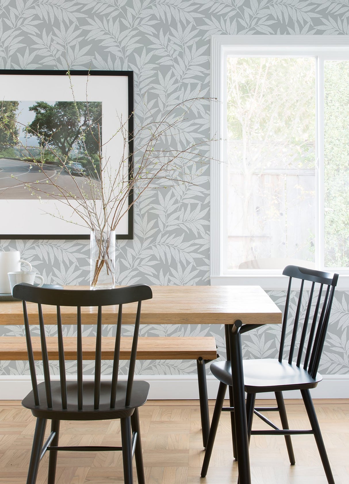 Morris Light Grey Leaf Wallpaper with Raised Ink Botanical Motif - A-Street Prints 2970-26124