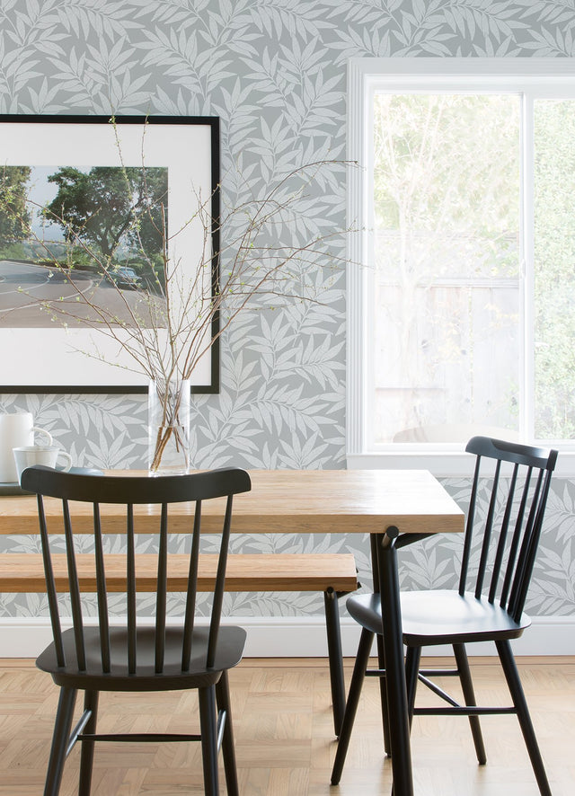 Morris Light Grey Leaf Wallpaper with Raised Ink Botanical Motif - A-Street Prints 2970-26124