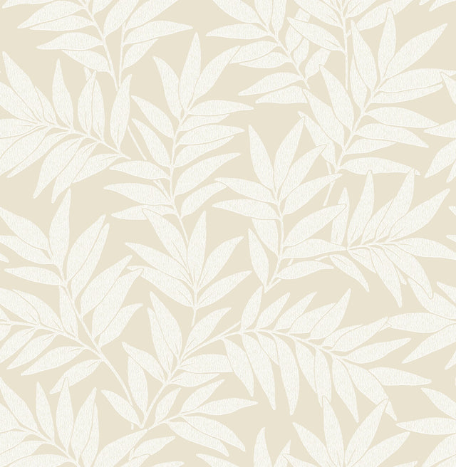 Morris Taupe Leaf Wallpaper with Raised Ink Botanical Pattern - Brewster 2970-26125