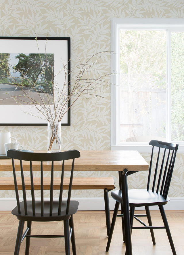 Morris Taupe Leaf Wallpaper with Raised Ink Botanical Pattern - Brewster 2970-26125