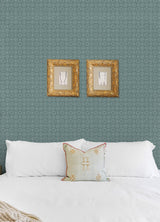 Larsson Teal Ogee Wallpaper with Geometric Floral Motif, Raised Ink Texture - A-Street Prints 2970-26133