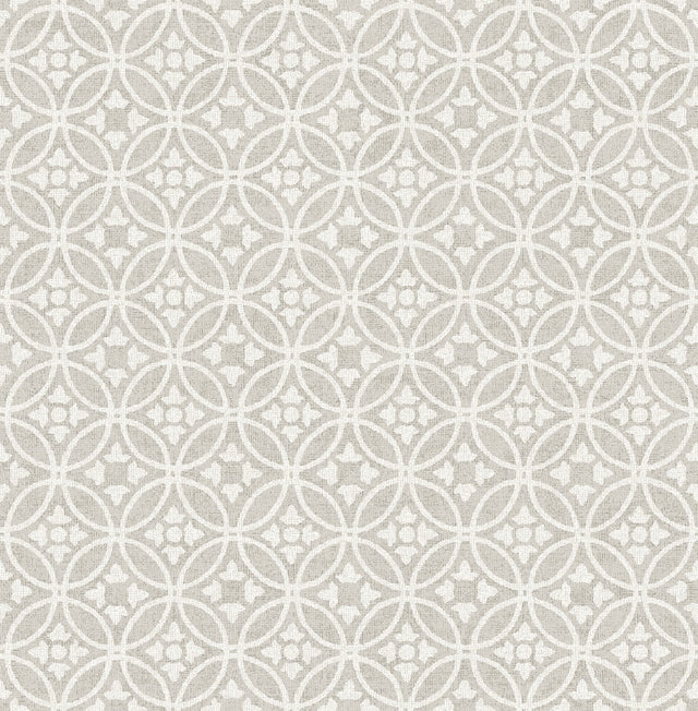 Larsson Grey Ogee Wallpaper with Geometric Floral Ring Motif - A-Street Prints 2970-26135