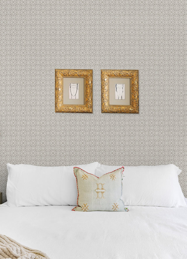 Larsson Grey Ogee Wallpaper with Geometric Floral Ring Motif - A-Street Prints 2970-26135