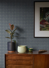 Larsson Indigo Ogee Wallpaper with Textured Geometric Motif - A-Street Prints 2970-26137