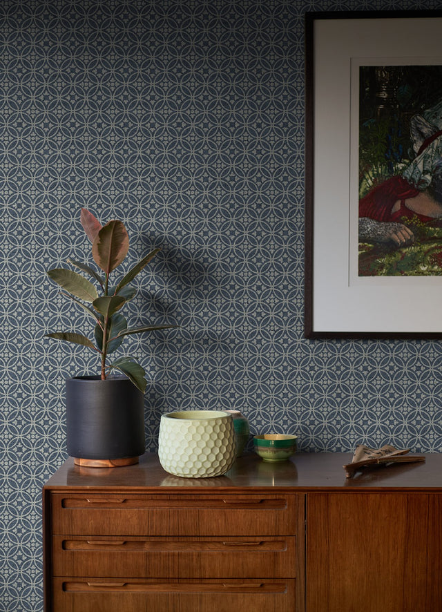 Larsson Indigo Ogee Wallpaper with Textured Geometric Motif - A-Street Prints 2970-26137