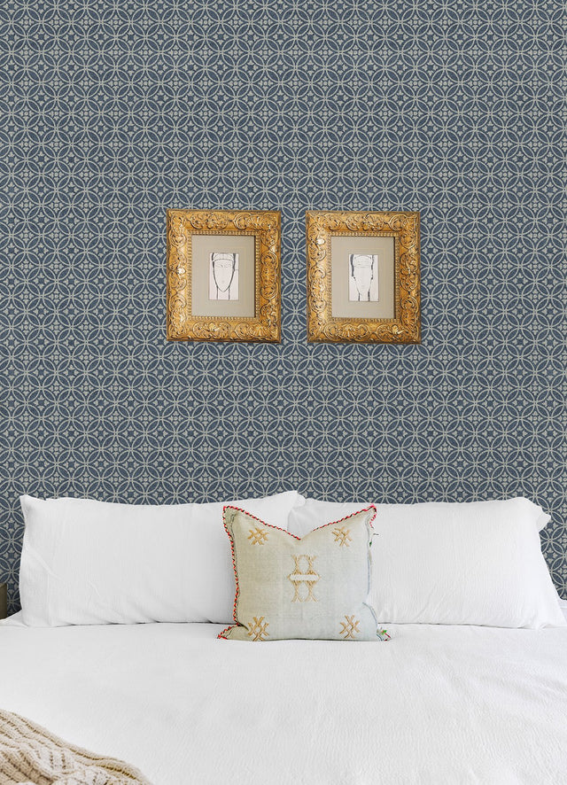 Larsson Indigo Ogee Wallpaper with Textured Geometric Motif - A-Street Prints 2970-26137