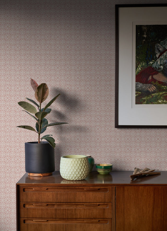 Larsson Pink Ogee Wallpaper with Farmhouse Geometric Pattern - A-Street Prints 2970-26138