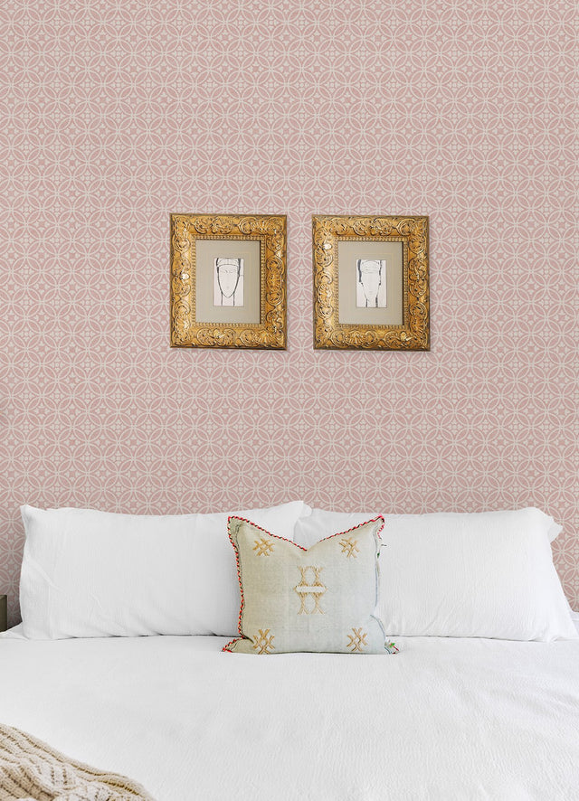 Larsson Pink Ogee Wallpaper with Farmhouse Geometric Pattern - A-Street Prints 2970-26138