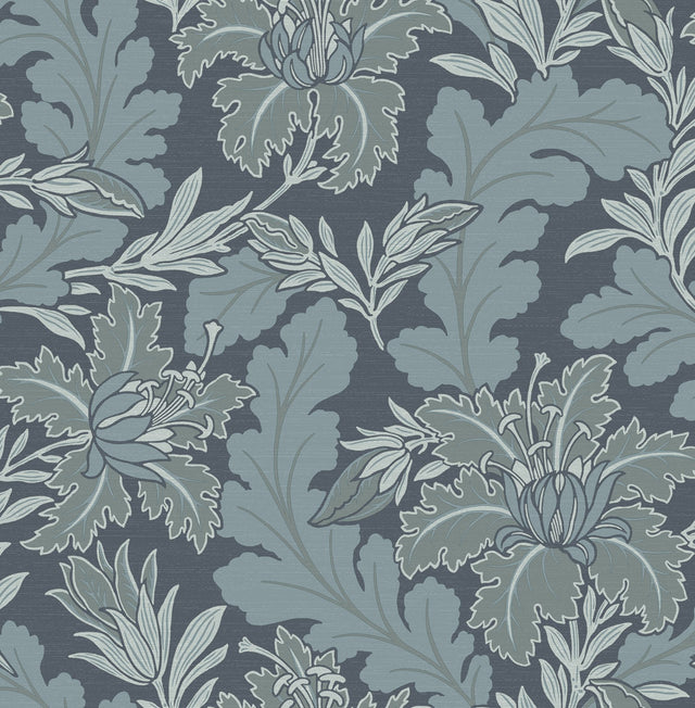 Butterfield Blue Floral Wallpaper with Botanical Feature Wall Style - A-Street Prints 2970-26140