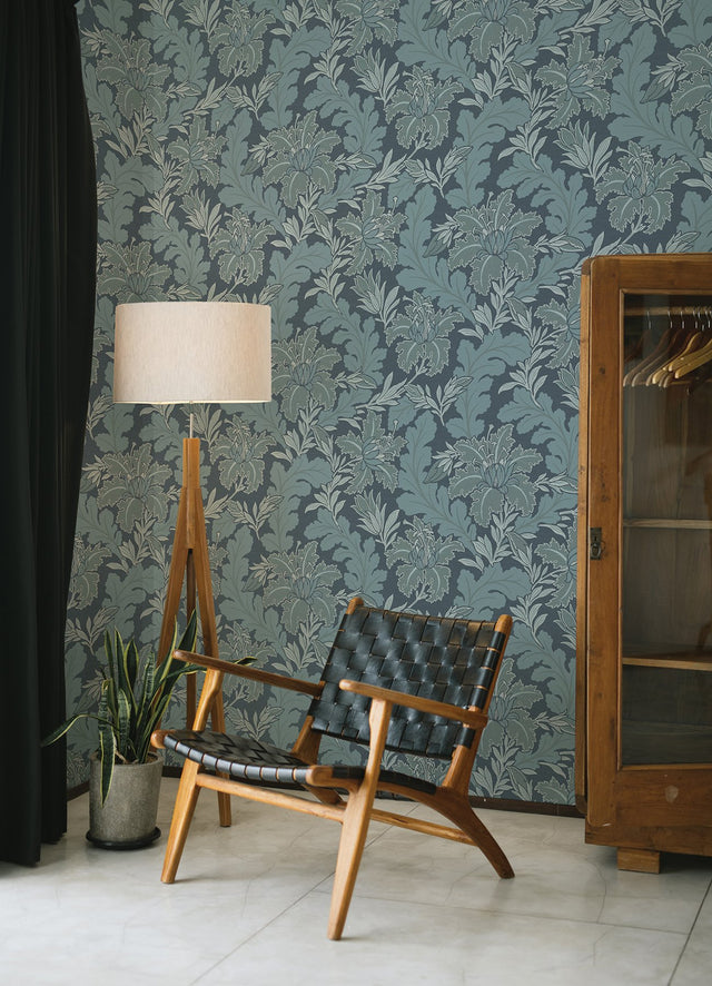 Butterfield Blue Floral Wallpaper with Botanical Feature Wall Style - A-Street Prints 2970-26140