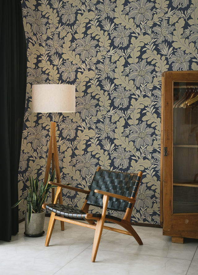 Butterfield Navy Floral Wallpaper with Botanical Feature Wall Motif - A-Street Prints 2970-26141